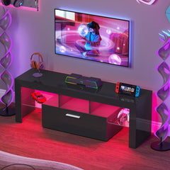 71" Black TV Stand for 55/65/75/80 Inch TVs, High Gloss LED Entertainment Center with Large Storage, Gaming Media Console TV Stand with Cabinet for PS5, Modern TV Table with Glass Shelves for Living Room, Bedroom, Game Room, Tv Stand For Living Room, Tv