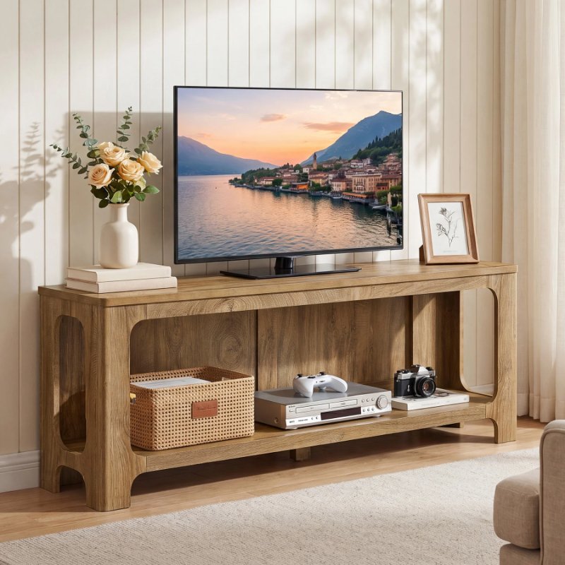 63' TV Stand with Storage Shelf for Up to 70' Tvs, Farmhouse Entertainment Center for Living Room