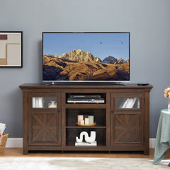 Large Modern Farmhouse Barn Door TV Stand & Media Console - Espresso Entertainment with Barn Doors, Wide Cabinet Suitable for, Home Theater, Rustic Furniture, Ample Storage Space