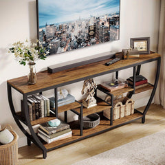 70.9" Extra Long TV Stand for up to 80" TVs, Heavy-Duty Entertainment Center with Storage Shelves, Rustic Brown Media Console - Sturdy MDF & Metal Construction, Living Room, Bedroom, Home Theater Furniture - Easy Assembly, Tv Console for Living Room, Bed