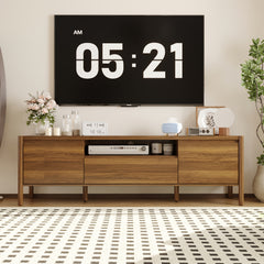 70.9'' Modern TV Stand with Up to 82'' Tvs, TV Console with 2 Cabinets, Open Shelves & Flip-down Door, Media Console Table Entertainment Center with Rubber Wood Legs, for Living Room, Stylish Design, Sturdy Structure