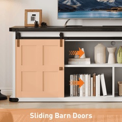 Newly Upgraded TV Cabinet, IDEALHOUSE Farmhouse TV Stand for 75 Inch TV, Entertainment Center with Storage Cabinets And Sliding Barn Doors, Media TV Console Table for Living Room Bedroom