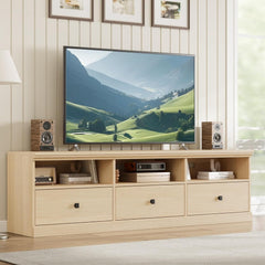 70in TV Stand for TVs up to 75in, Entertainment Center with Storage Drawer, Mid-Century Modern TV Console with Open Shelves, Wood Media TV Cabinet for Living Room, Bedroom