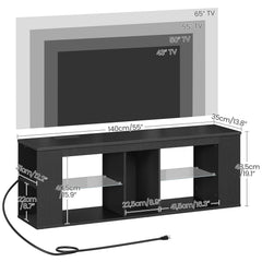 CHOEZON 55" TV Stand for up to 65" TVs with RGB LED Lights, Built-in Power Outlet, Adjustable Glass Shelves & Open Storage, Modern Media Console for Living Room & Game Room, Black MDS05UDBB