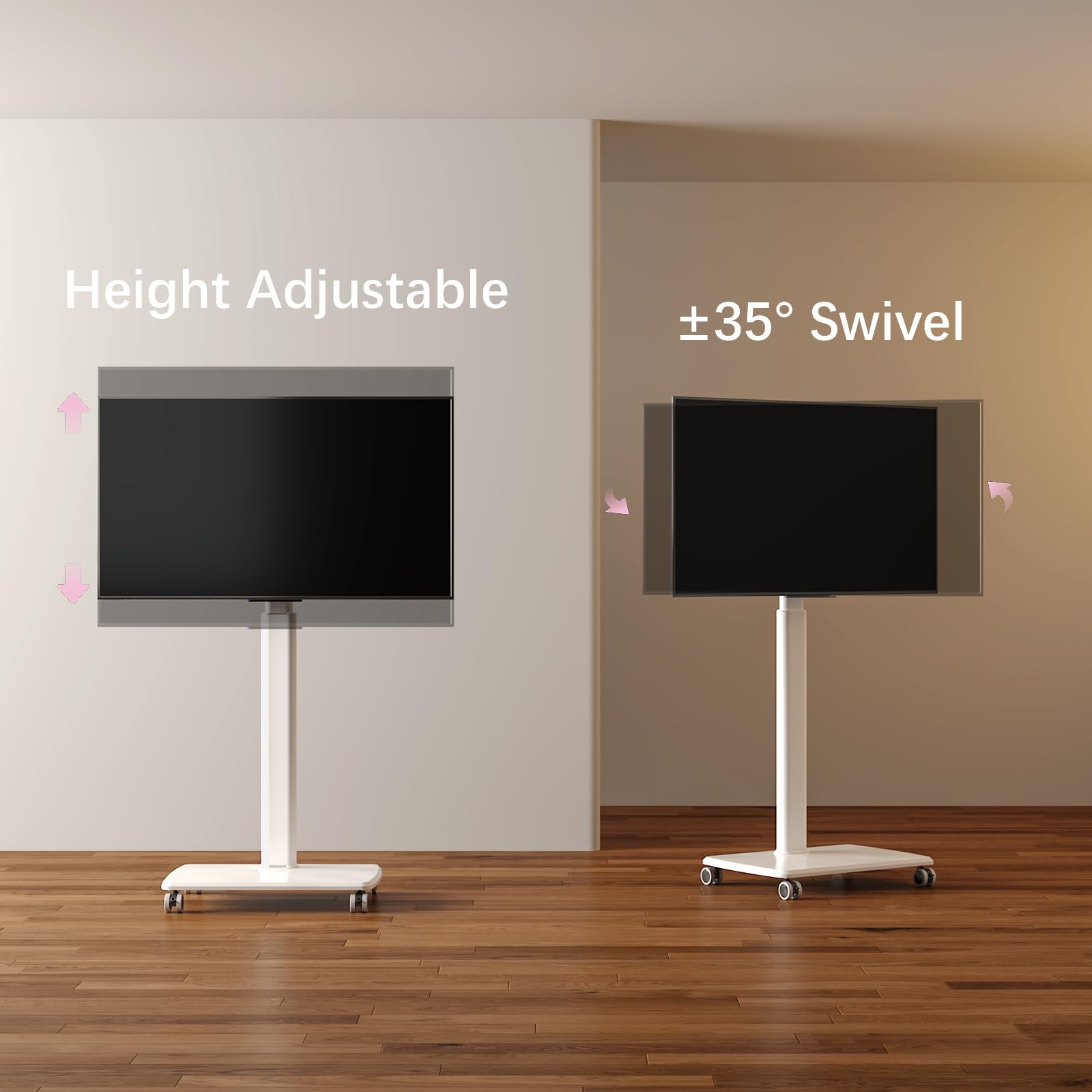 Vermars Black Rolling TV Stand for 32 to 55 65 75 85 Inch TVs, Corner TV Floor Stand with Mount, Universal Portable Mobile TV Cart on Wheels, Small TV Stand for Bedroom, Living Room