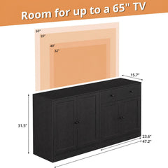 TUSY 71" Large TV Stand Set - TV Entertainment Center for TVs up to 65", Media Center with Tempered Glass Doors and Drawer, TV Hutch with Bookshelves for Living Room (White, BDDB)
