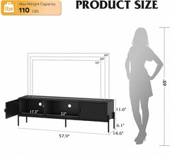 WLIVE 58" TV Stand for 65 Inch TVs, Mid Century Modern Entertainment Center with 2 Storage Cabinets & Open Shelf, Media Console Table with Metal Legs for Living Room, Bedroom, Rustic Brown