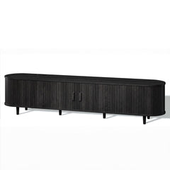 OneBlis 70" Mid Century Modern TV Stand, Wood TV Consoles with Sliding Doors and Power Outlet, Entertainment Center with Adjustable Shelves, Fluted TV Stands for Living Room, Walnut