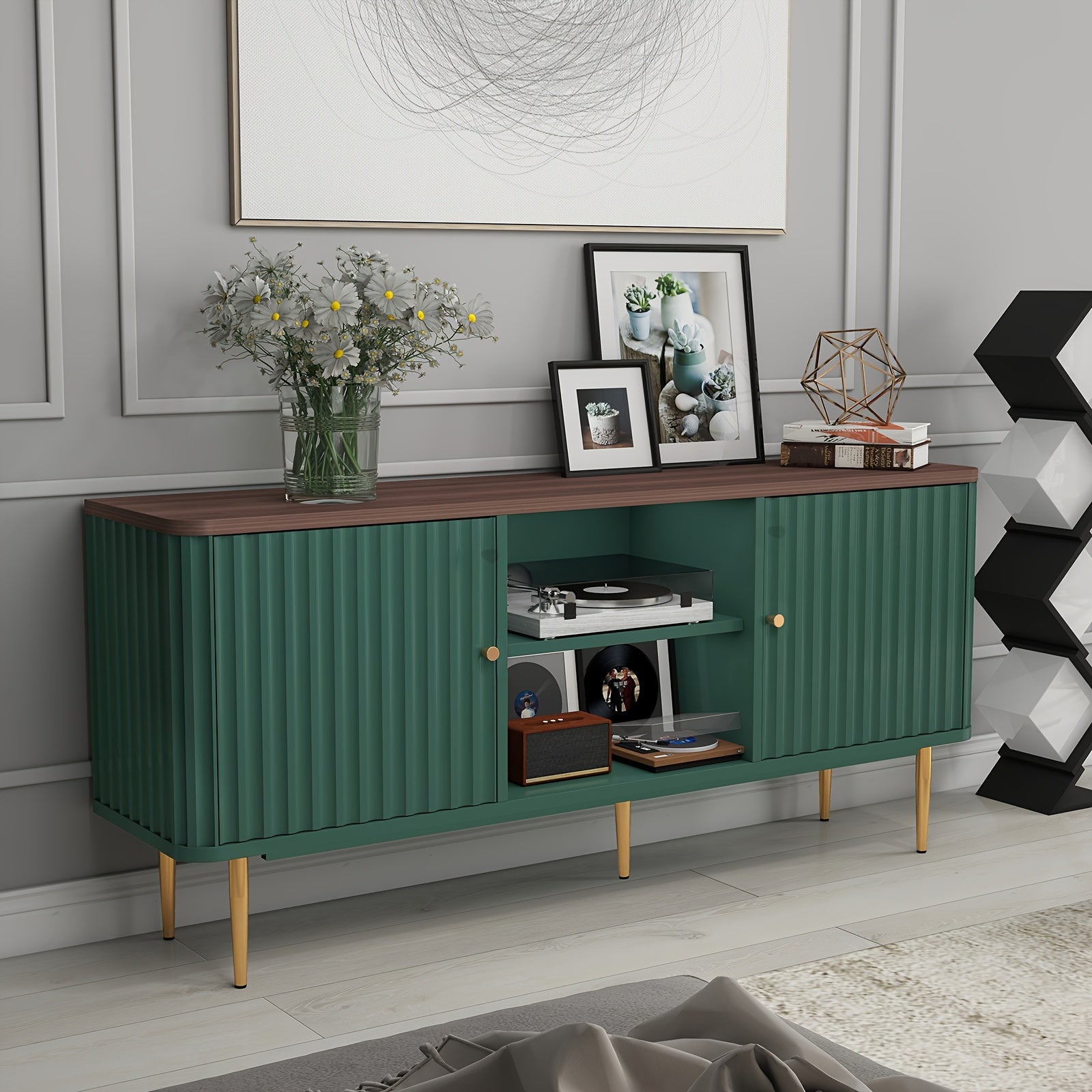 Mid Century Modern TV Stand For 55/60/65 Inch TV, 55" Fluted TV Stand, Entertainment Center With Storage, Television Stands, TV Console, Media Console For Living Room, Bedroom