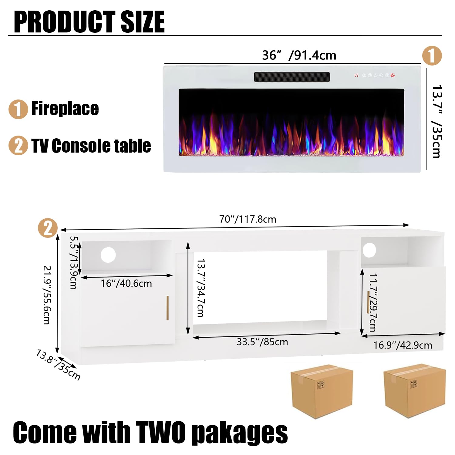 VITESSE 70”Fireplace TV Stand,Modern Entertainment Center Heating Fireplace