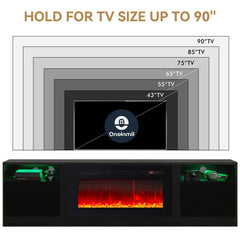 oneinmil Fireplace TV Stand with 36" Electric Fireplace, LED Light Entertainment Center, Modern Wood Texture Entertainment Stand with Highlight Storage Cabinet for TVs Up to 80", 70 inches, Black