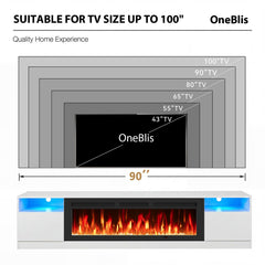 oneinmil Fireplace TV Stand with 36" Electric Fireplace, LED Light Entertainment Center, Modern Wood Texture Entertainment Stand with Highlight Storage Cabinet for TVs Up to 80", 70 inches, Black