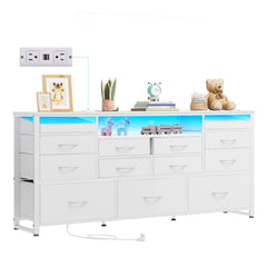 WLIVE LED Dresser TV Stand for 65 Inch TV, 8 Drawers, Rustic Brown