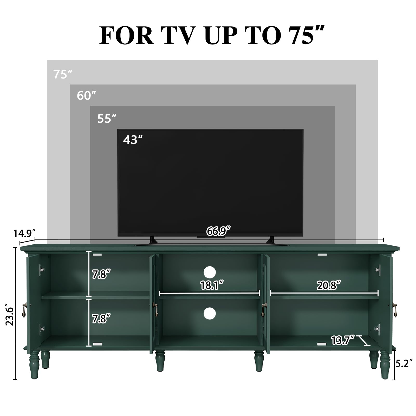 ARTPOWER 67" Vintage TV Stand with Storage for TVs Up to 75 Inches, Green