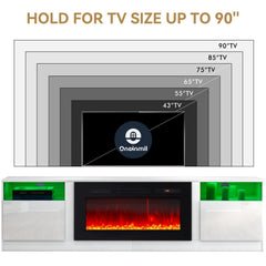 oneinmil Fireplace TV Stand with 36" Electric Fireplace, LED Light Entertainment Center, Modern Wood Texture Entertainment Stand with Highlight Storage Cabinet for TVs Up to 80", 70 inches, Black