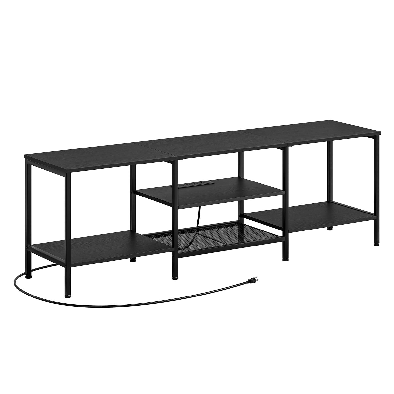 HOOBRO TV Stand with Power Outlets to 75 Inches, TV Console Table with Open Storage Shelves Cabinet, Industrial Media Entertainment Center for Living Room Bedroom, Rustic Brown and Black BF80DS01