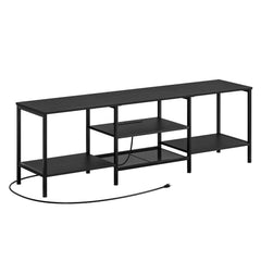 HOOBRO TV Stand with Power Outlets to 75 Inches, TV Console Table with Open Storage Shelves Cabinet, Industrial Media Entertainment Center for Living Room Bedroom, Rustic Brown and Black BF80DS01