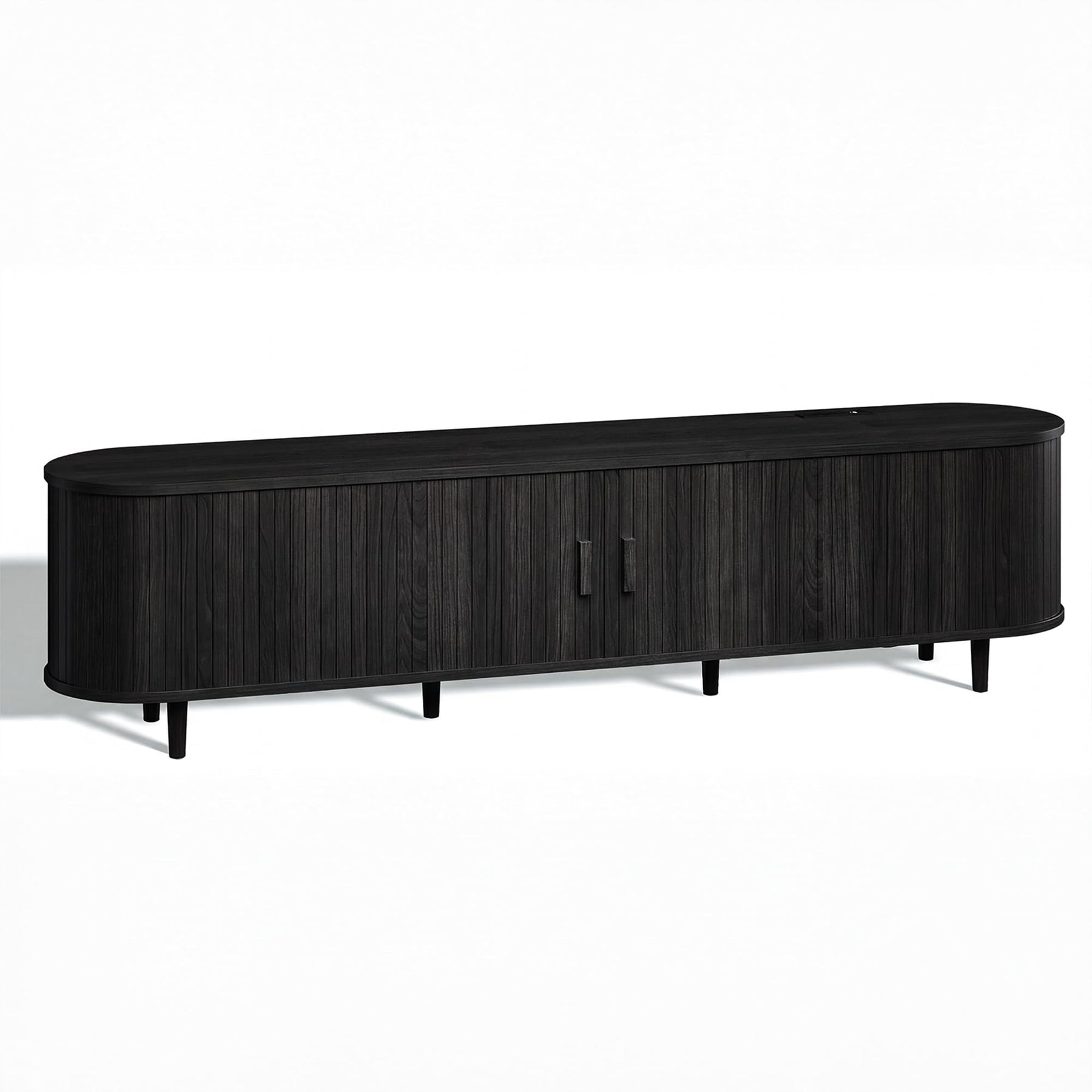 OneBlis 70" Mid Century Modern TV Stand, Wood TV Consoles with Sliding Doors and Power Outlet, Entertainment Center with Adjustable Shelves, Fluted TV Stands for Living Room, Walnut