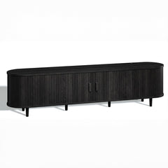 OneBlis 70" Mid Century Modern TV Stand, Wood TV Consoles with Sliding Doors and Power Outlet, Entertainment Center with Adjustable Shelves, Fluted TV Stands for Living Room, Walnut