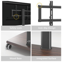 Vermars Black Rolling TV Stand for 32 to 55 65 75 85 Inch TVs, Corner TV Floor Stand with Mount, Universal Portable Mobile TV Cart on Wheels, Small TV Stand for Bedroom, Living Room