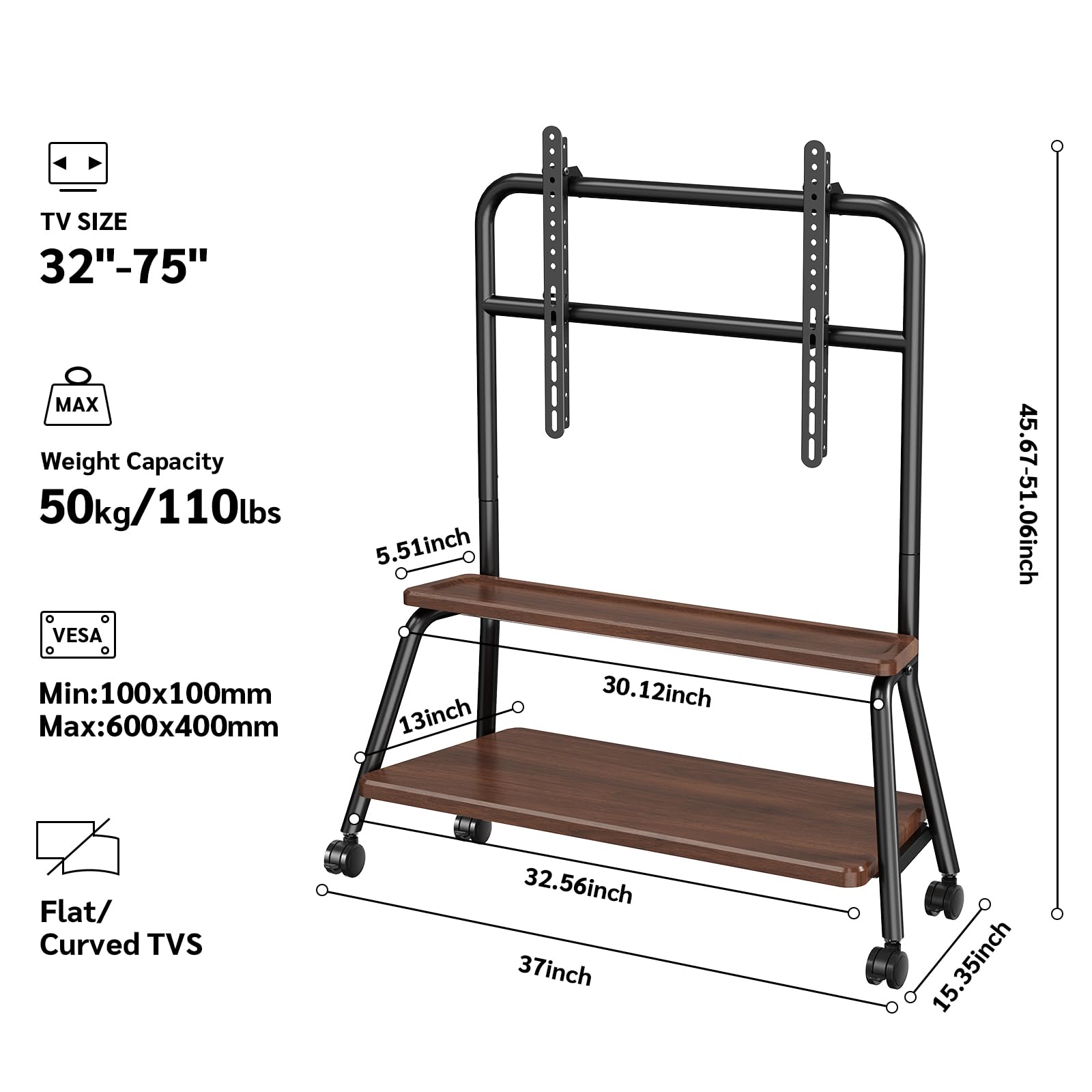 BEISHI Mobile TV Stand on Wheels for 32-75 Inch TVs