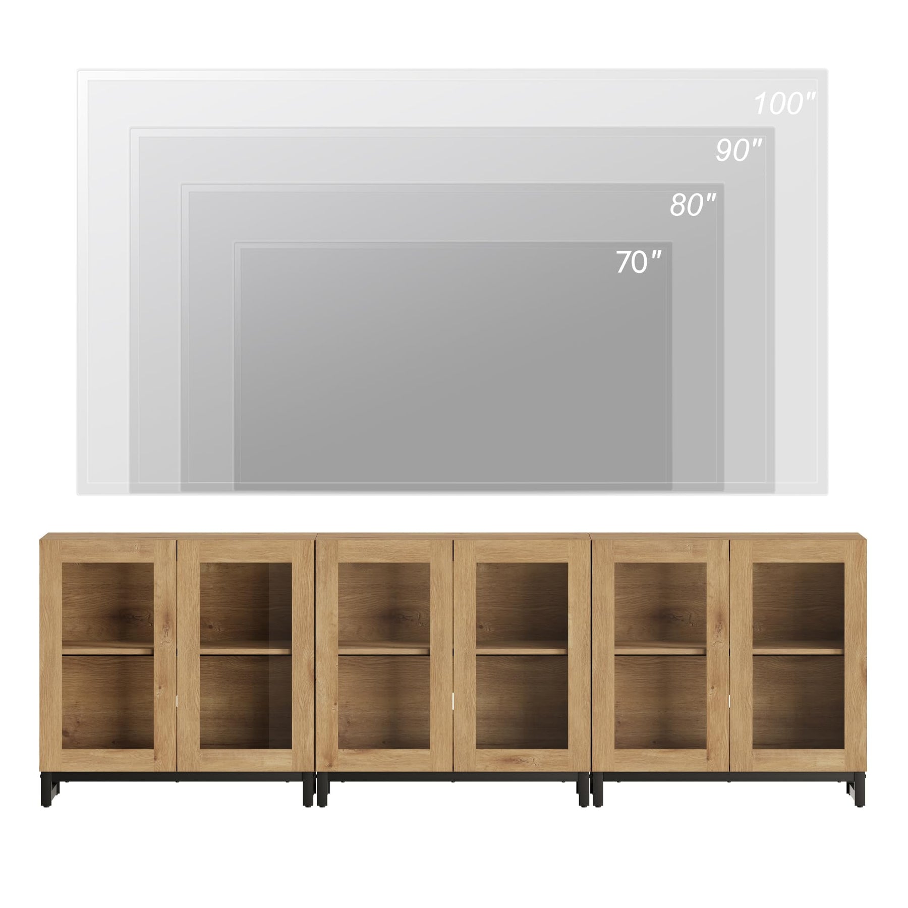 WAMPAT Modern TV Stand with Glass Doors for 80-120 inch TVs, 4 in 1 Entertainment Center Console with 4 Drawers and Metal Base for Living Room, Bedroom, Brown