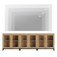 WAMPAT Modern TV Stand with Glass Doors for 80-120 inch TVs, 4 in 1 Entertainment Center Console with 4 Drawers and Metal Base for Living Room, Bedroom, Brown