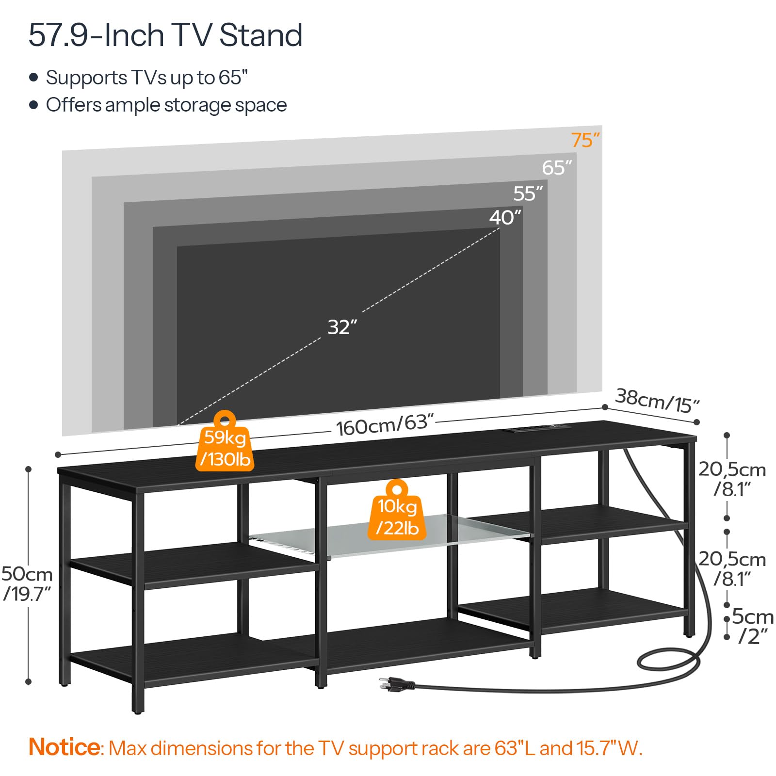 HOOBRO LED TV Stand for 75 Inch TVs with Charging Station, Gaming Entertainment Center with 3-Tier Open Storage, Long 70.1” Media TV Console Table, TV Stand for Living Room, Bedroom, Black BB22UDDS01