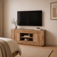 OKD 70" TV Stand for 80" TV, Thick Block Media Console, Antique White