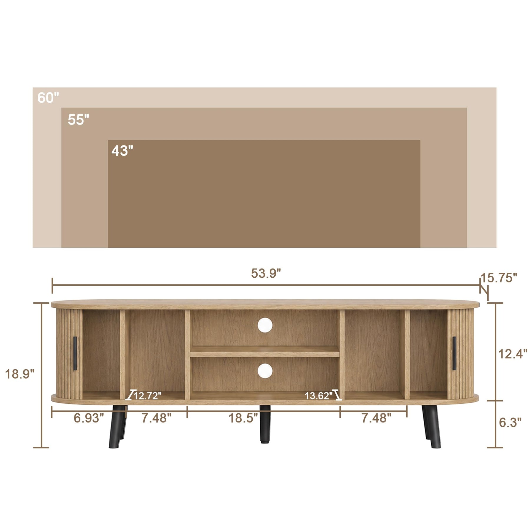 ChooChoo 54" Mid Century Modern TV Stand with Fluted Sliding Doors