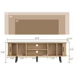 ChooChoo 54" Mid Century Modern TV Stand with Fluted Sliding Doors