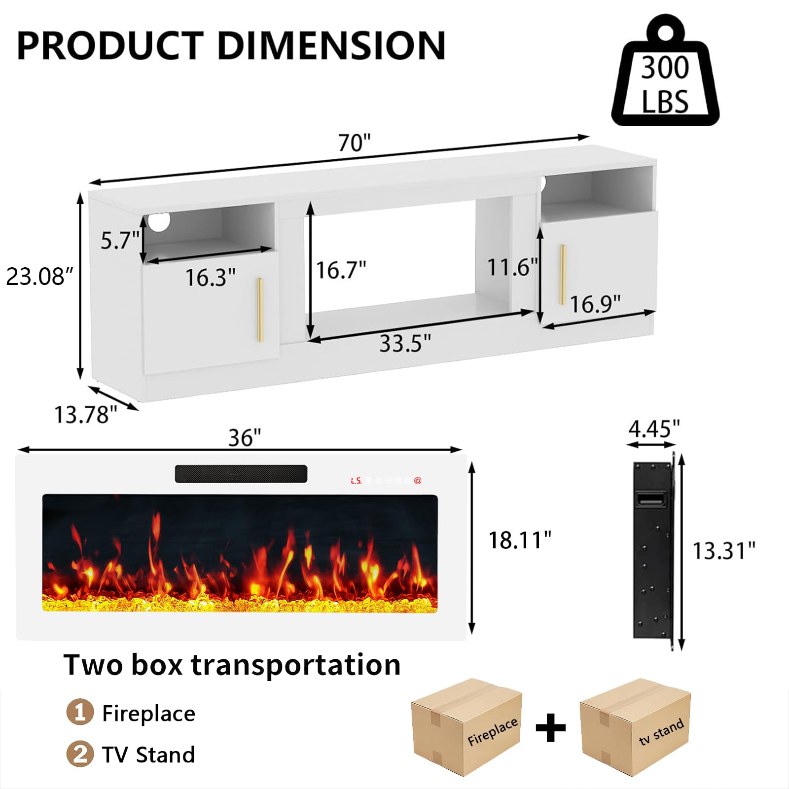 PRETZI Fireplace TV Stand with 36" Fireplace Up to 80" TVs for Living Room