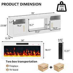PRETZI Fireplace TV Stand with 36" Fireplace Up to 80" TVs for Living Room