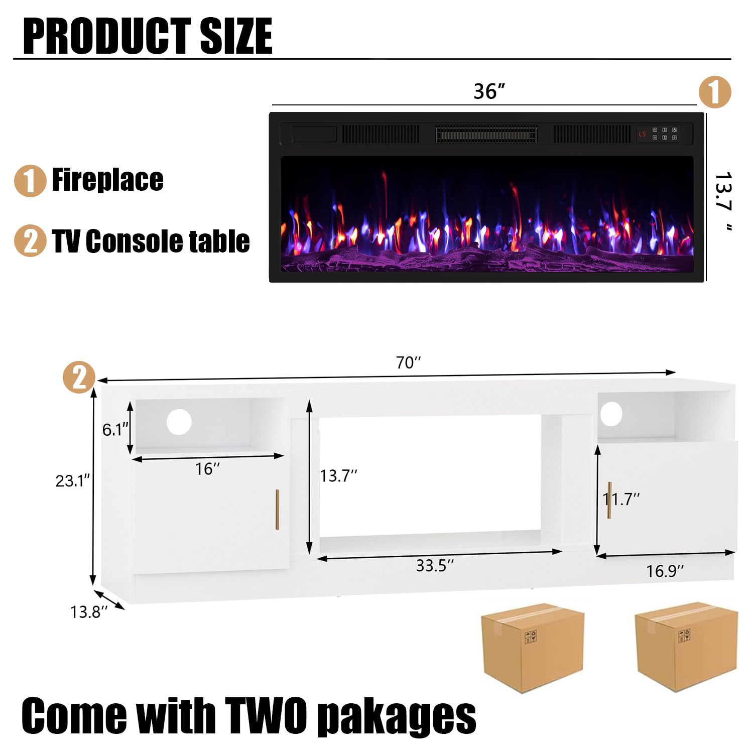 VITESSE 70”Fireplace TV Stand,Modern Entertainment Center Heating Fireplace