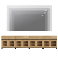 WAMPAT Modern TV Stand with Glass Doors for 80-120 inch TVs, 4 in 1 Entertainment Center Console with 4 Drawers and Metal Base for Living Room, Bedroom, Brown