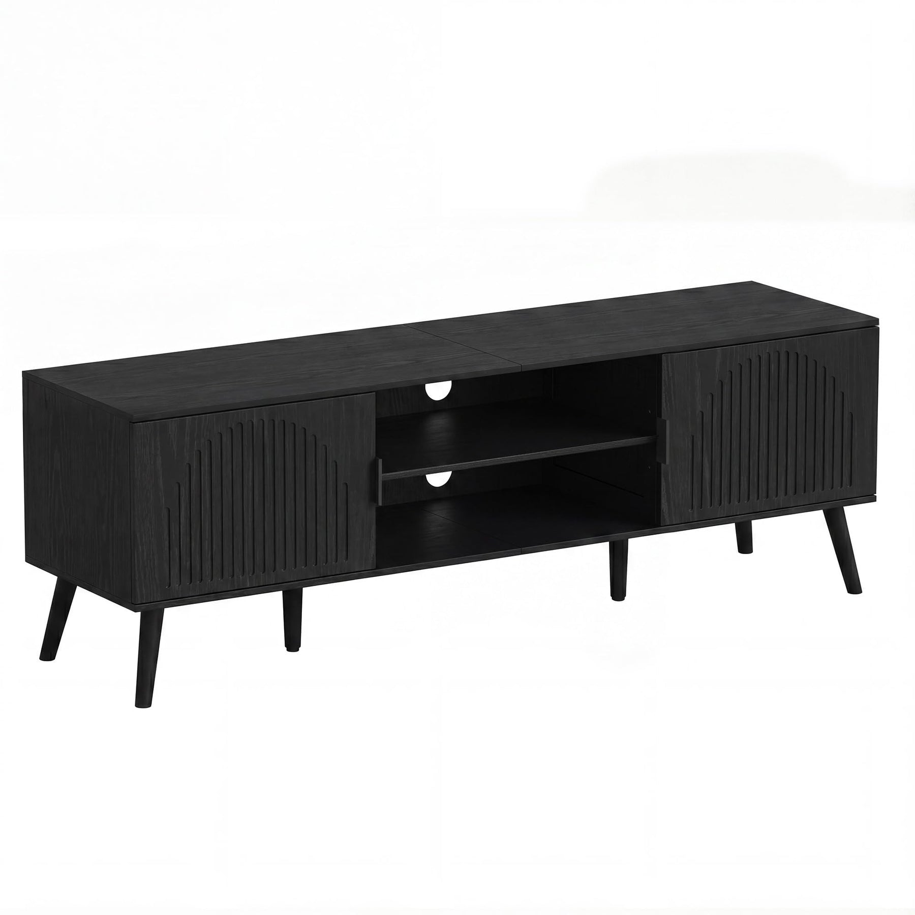 ChooChoo TV Stand with Open Shelves for 65 Inch TVs, Mid Century