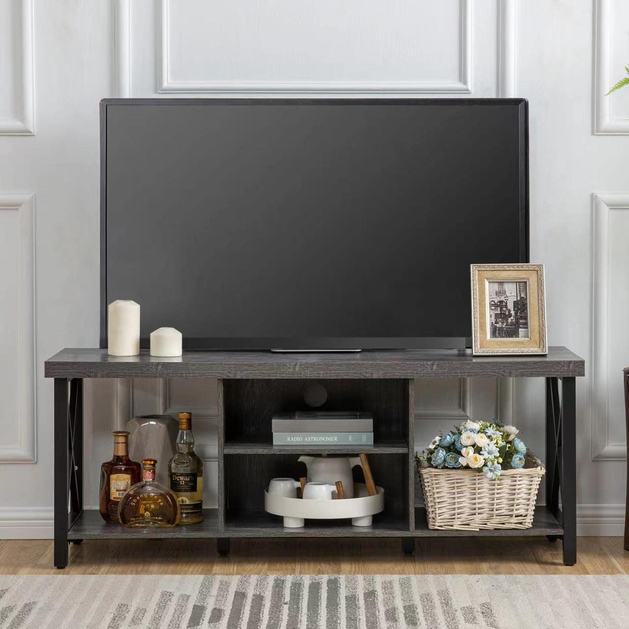 GAZHOME TV Stand for TV up to 55 Inches, TV Cabinet with Open Storage, TV Console Unit with Shelving for Living Room, Entertainment Room, Rustic Brown