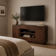 OKD 70" TV Stand for 80" TV, Thick Block Media Console, Antique White