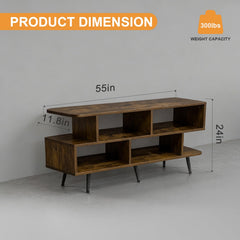 ACOHOOK Walnut 60" Mid-Century TV Stand with Storage Open Shelf