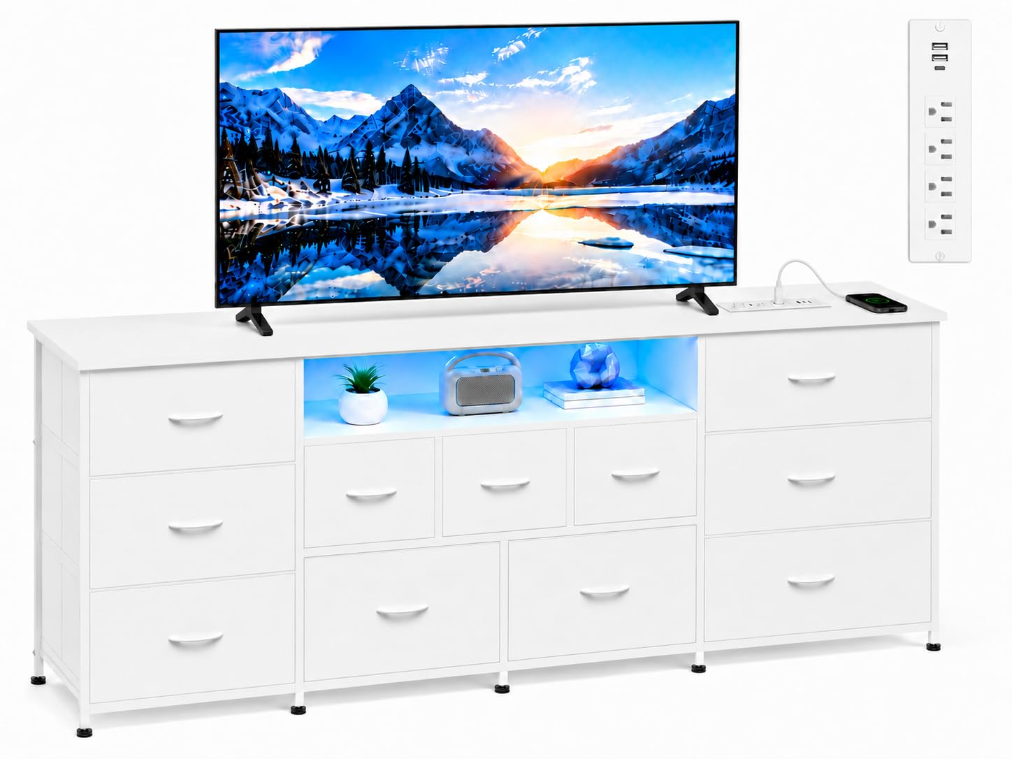 WLIVE LED Dresser TV Stand for 65 Inch TV, 8 Drawers, Rustic Brown