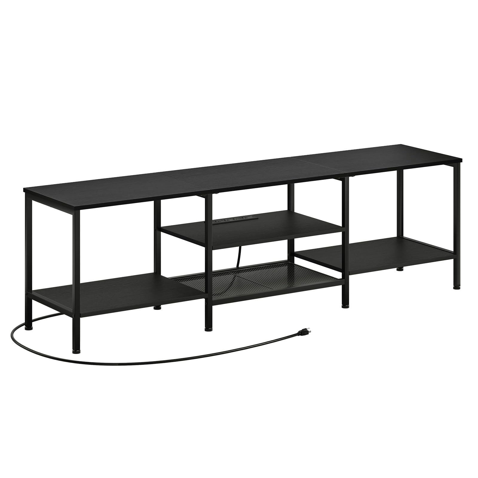 HOOBRO TV Stand with Power Outlets to 75 Inches, TV Console Table with Open Storage Shelves Cabinet, Industrial Media Entertainment Center for Living Room Bedroom, Rustic Brown and Black BF80DS01