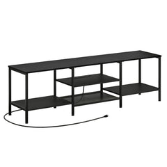 HOOBRO TV Stand with Power Outlets to 75 Inches, TV Console Table with Open Storage Shelves Cabinet, Industrial Media Entertainment Center for Living Room Bedroom, Rustic Brown and Black BF80DS01