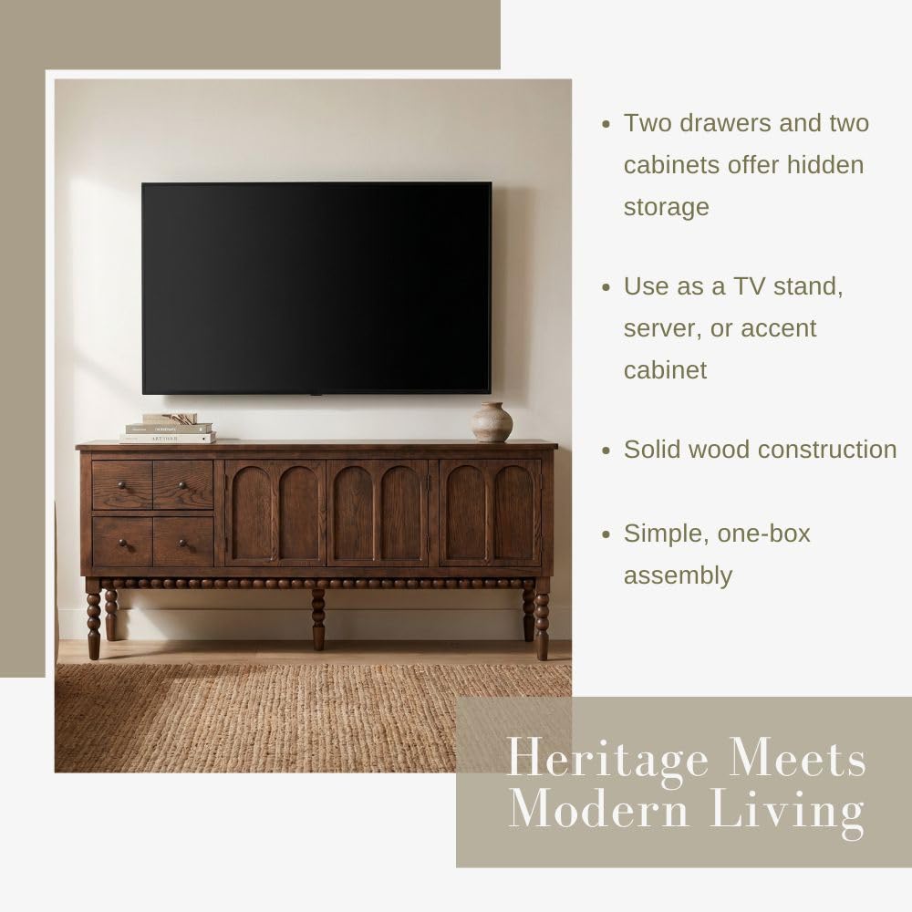 SAND STONE HOME 65" TV Entertainment Console, Buffet Cabinet, Cocoa Brown