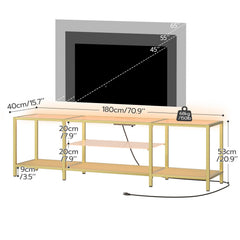 HOOBRO TV Stand with LED Lights and Power Outlets for TVs up to 75", Modern 70.9 Inch Tempered Glass TV Console Table with Open Shelves, Media Entertainment Center for Living Room, Gold GD185UDS01