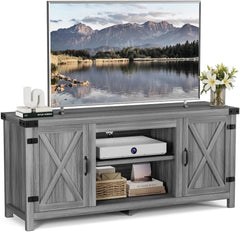 YESHOMY Modern Farmhouse TV Stand with Barn Door for 65 Inch TV, Gray Wash