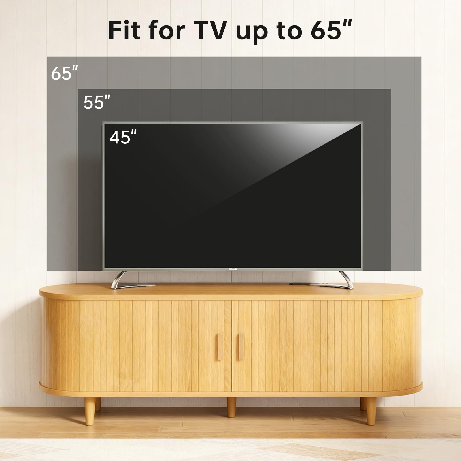 OneBlis 70" Mid Century Modern TV Stand, Wood TV Consoles with Sliding Doors and Power Outlet, Entertainment Center with Adjustable Shelves, Fluted TV Stands for Living Room, Walnut