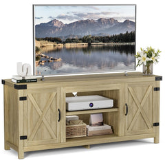 YESHOMY Modern Farmhouse TV Stand with Barn Door for 65 Inch TV, Gray Wash