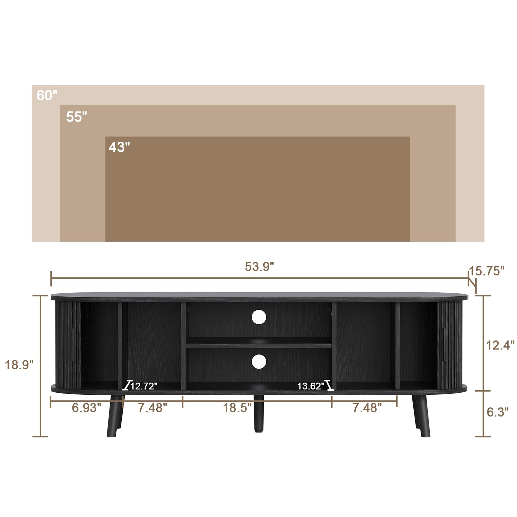 ChooChoo 54" Mid Century Modern TV Stand with Fluted Sliding Doors