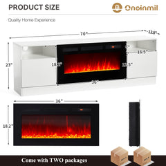 oneinmil Fireplace TV Stand with 36" Electric Fireplace, LED Light Entertainment Center, Modern Wood Texture Entertainment Stand with Highlight Storage Cabinet for TVs Up to 80", 70 inches, Black