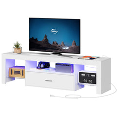 HOOBRO LED TV Stand with Power Outlets to 65 inch TV, Gaming Entertainment Center with Glass Shelves and Large Drawer, Modern Media TV Console Table for Living Room Bedroom, Black BB14UDDS01G1